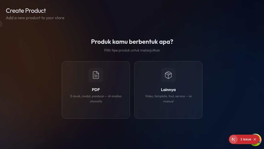 Pilih tipe produk: PDF atau Lainnya