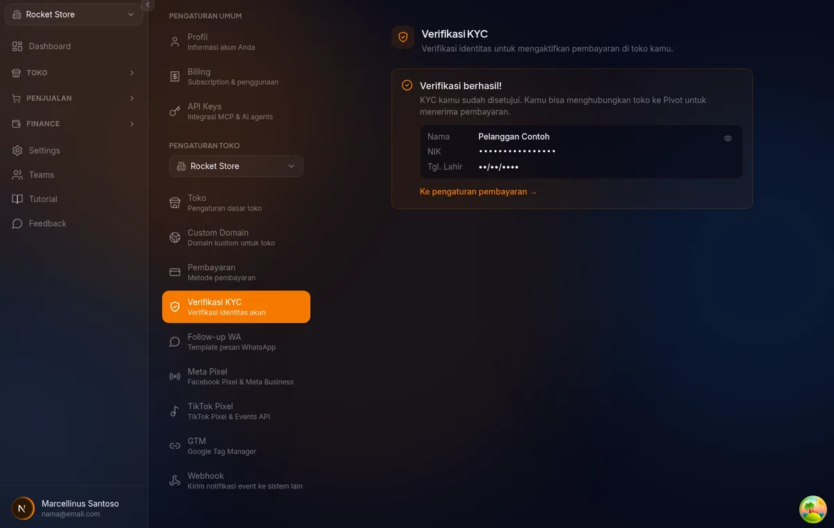 layar "Akun Terblokir" di /settings/kyc dengan tombol Hubungi Admin
